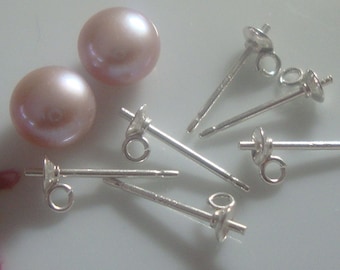 bulk 10 pcs, 925 Sterling Silver 3mm Pearl Cup and Peg Ear Post with Open Loop, EP-0036A