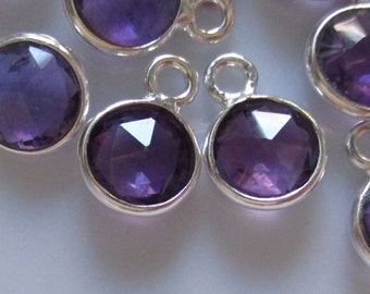 4 pcs, 10x7mm, 6mm stone, Amethyst Quartz Sterling silver Bezel Rim Pendant Charm, Feb Birthstone, GS-0459-2S