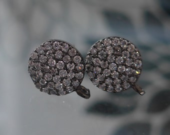 1 pair, Black Rhodium over Sterling Silver Diamond White CZ Ear Post, 9.5mm, Ear Nuts Included,  Open Loop, EP-0006