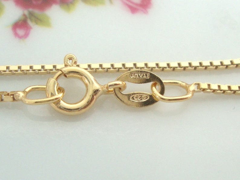 1 pc, 18 Inches, 1mm Medium Weight, 18K Gold over 925 Sterling Silver Box Chain, Finished Chain, MW, Made in Italy image 6