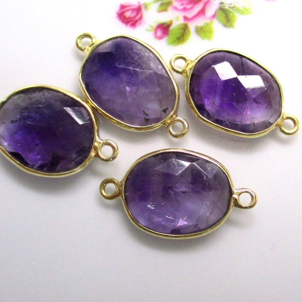 1 pc, Natural Amethyst Faceted Oval Double Sided Connector 15-16x12mm, GS-0398