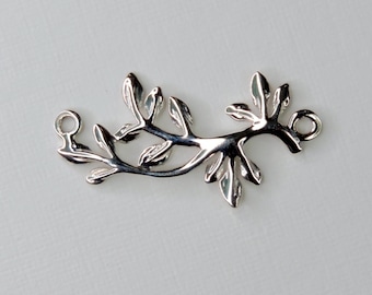 Sterling Silver Small Leaf Branch Connector, Anti Tarnish, 24x12mm, 1 pc - PC-0026