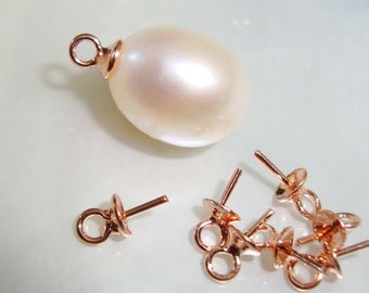 4 pcs, 7x3mm, Rose Gold 925 Sterling Silver Link Cup and Peg Drop,  For Half drilled pearls and beads