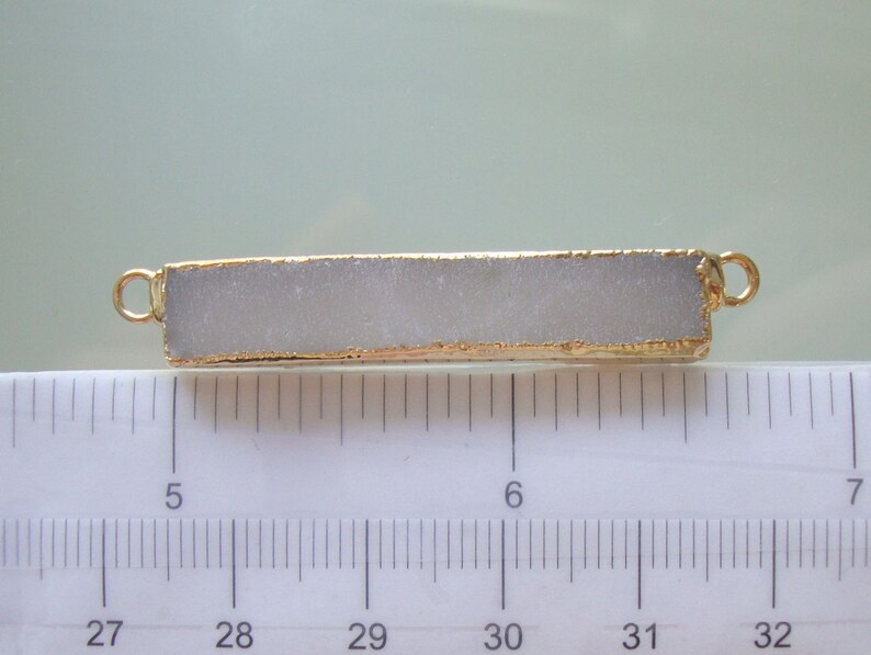 Natural White Drusy Druzy Bar Pendant 40mm Double Bail Drusy Gold Bar Pendant W43