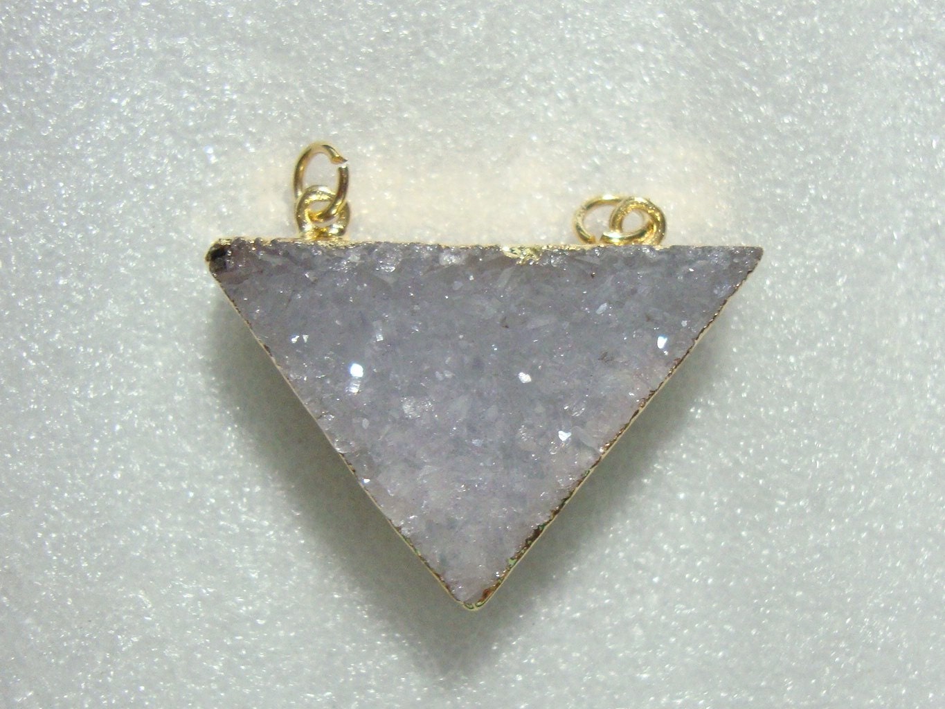 Druzy Drussy Drusy Agate Natural Light Blue Crystal 24K Gold Edge Double Bail Triangle Pendant, Natural Off White, Sparkles - a23-1 -  sale