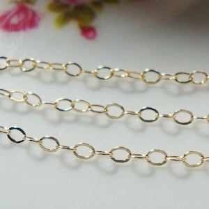 14K Gold Filled Small Hammered Cable Chain, 5 ft , 1.2x1.8mm