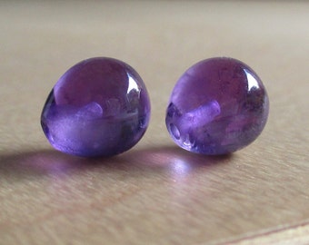 AAA Royal Purple AMETHYST Smooth  Acorn Chubby Teardrops Briolettes, Half Drilled, 8x9mm, February  Birthstone, GS-0449