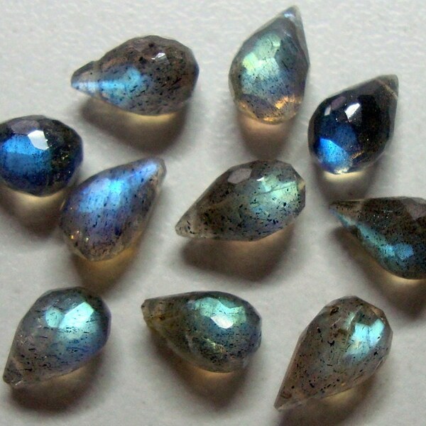 10 pcs, 6-8x4-5mm, AAA Labradorite Lovely Baby Micro Faceted Teardrop Briolettes, GS-0340