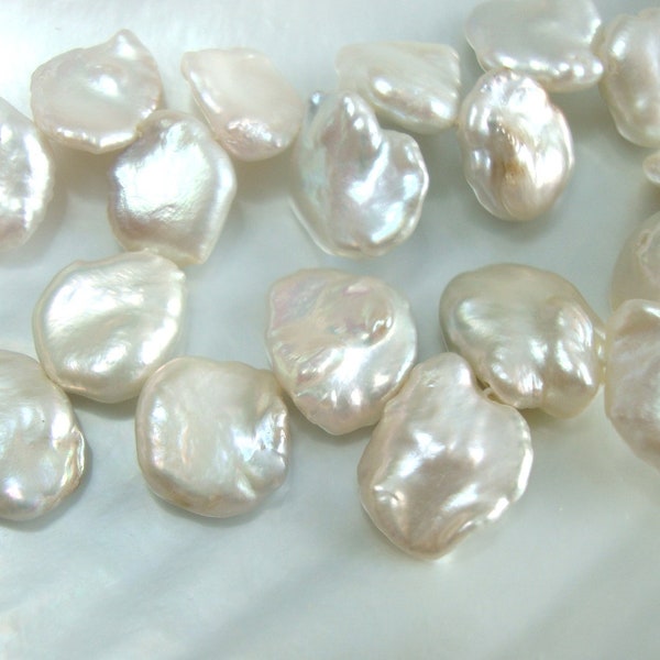8" strand, 10-12mm, Creamy White Fresh Water Pearls, Small Petal, keishi Cornflakes Lustrous Pearl Iridescent Genuine Keshi Pearls, P-0028