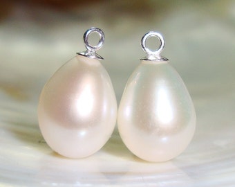 9-10x7.-8mm, 2 pcs, Gorgeous AAA Fresh Water Pearl, Half Drilled Freshwater Water Teardrop Pearl Briolette, Drop Pearl Earrings Set