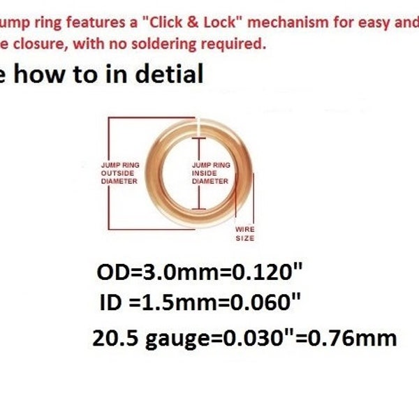 Bulk 100 pcs, 3mm, 20.5ga gauge, 14k ROSE GOLD Filled Click and Lock open Jump Rings