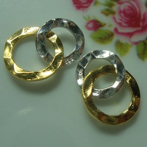 Infinity Link, 18K Gold over Sterling Silver Hammered Big and Small 2 circles Link, 4 pcs - 1.2mm thick