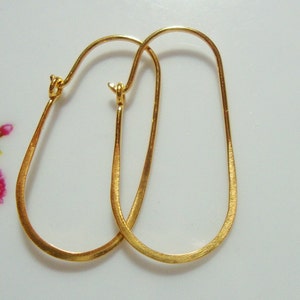 2-20 pcs, 30x16mm, 20.5gauge, Handmade Gold Vermeil over 925 Sterling Silver Half Hammered Long Oval Earrings Hoop Ear Wire, EW-0021