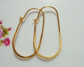 2-20 piezas, 30 x 16 mm, calibre 20,5, pendientes largos ovalados de aro hechos a mano en plata de ley 925 bañada en oro vermeil, semimartillados, EW-0021