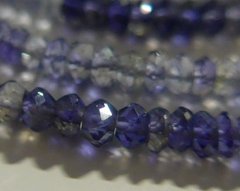 Organic Lovely Lavendar Blue Shaded Iolite Micro Faceted Rondelle,AAA, 3-3.5mm Natural color Water Sapphire Rondelle, Full strand