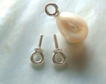 10 pcs, 7x2mm, 925 Sterling Silver Cup and Peg Drop, For Half drilled pearls and beads