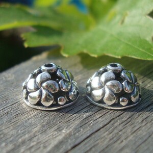 2 pcs, Bali Artisan, Oxidized Sterling Silver Pretty Open Work Daisy Bead Caps, CC-0335-8