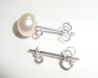 2 pcs, 925 Sterling silver Rhodium plate 3mm Pearl Cup and Peg Ear Post with Open Loop, Ear Back included, 925 Stamped Hallmarked,EP-0036