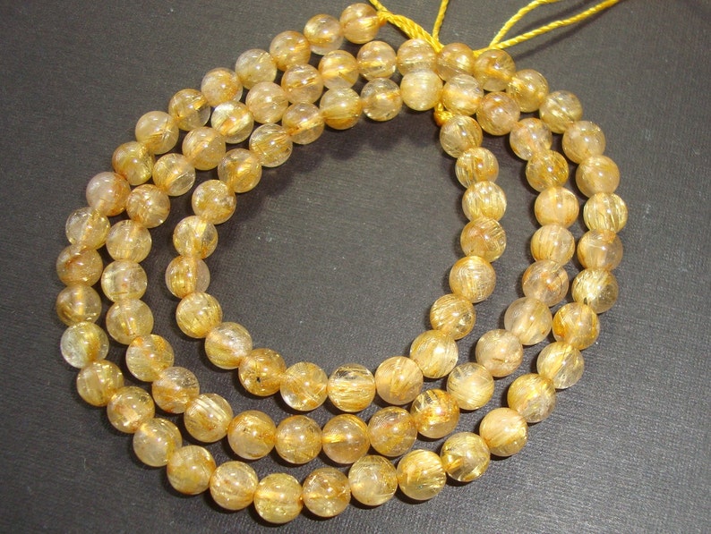 12 strand sale Genuine Golden Rutilated Quartz Smooth Round Beads 5.5-6mm