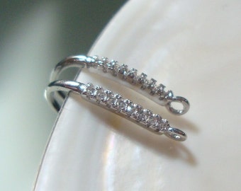 Rhodium Plate 925 Sterling Silver Ear Wire with White Diamond CZ, 16x10mm, 20 gauge wire, closed loop, Bridal Design, EW-0051