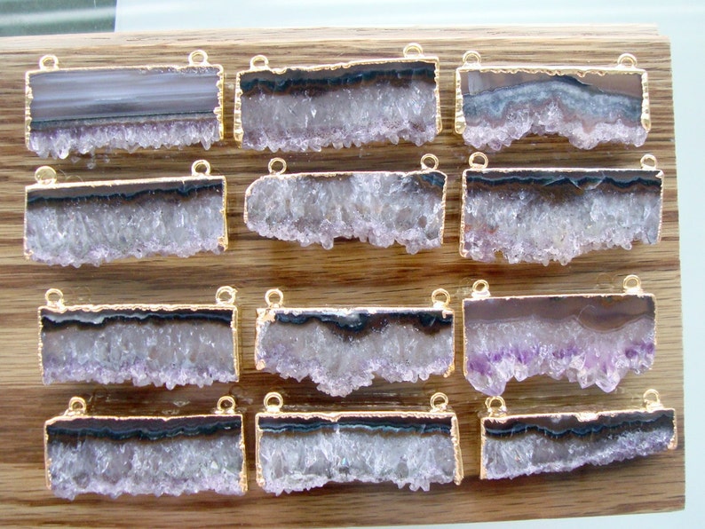 Large Amethyst Slice Druzy Double Bail Pendant with Electroplated 24k Gold Edge ASP S87b11-03