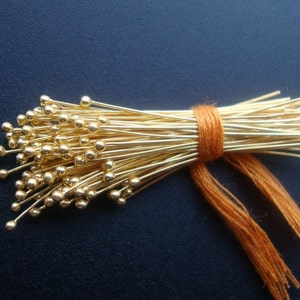 100 pcs, 28ga gauge, 40MM, 1.5 Inch, Gold Vermeil over Sterling Silver Ball head pins