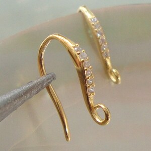 2 piezas, 16 x 10 mm, alambre de calibre 20, alambre francés para aretes de plata esterlina bañado en oro de 18 k con 6 circonitas AAA, accesorios para aretes - EW-0059