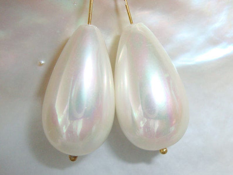 3 pairs, 10x18mm, Huge South Sea SHELL Ivory White Pearl Teardrop Briolette, perfect for bridal design, bulk sale, SP-0018-RB image 3