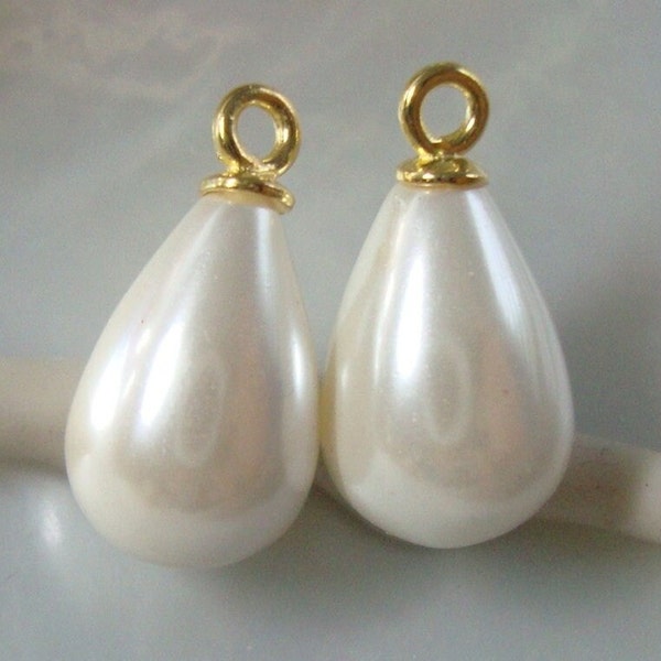 2 pcs, 9x13mm, South Sea Shell White Pearl Teardrop Briolette, half drilled,bold and beautiful, perfect for bridal design, SP-0052