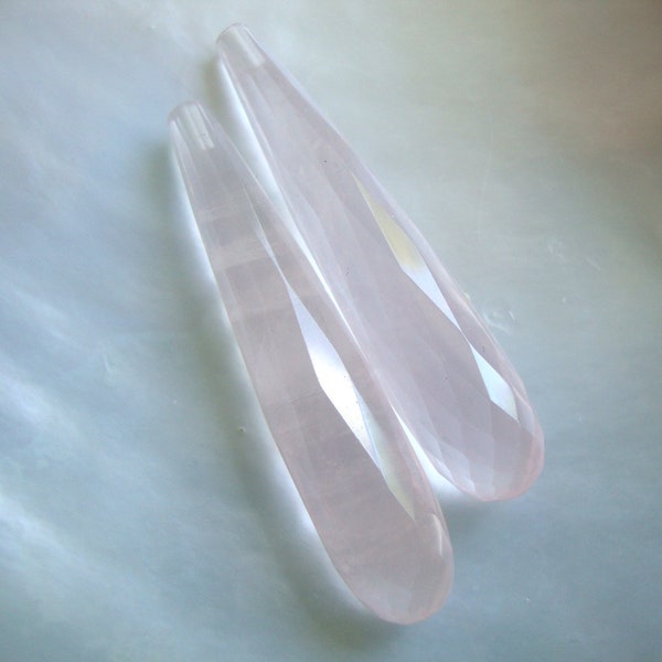 8x40mm, 2 pcs, Beautiful Rose Quartz Half Drilled Elongated Faceted Teardrop Briolette,Top Drilled Drop Briolette, GS-0267