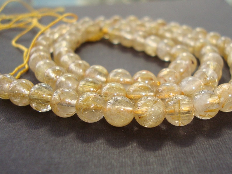 12 strand sale Genuine Golden Rutilated Quartz Smooth Round Beads 5.5-6mm