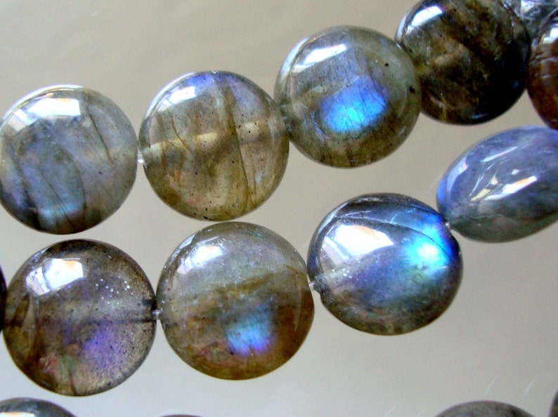 AAA+ 16mm Firey Blue Green Gold Flash Labradorite Smooth Coin Beads