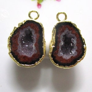 Natural Mexican Tobasco Agate Half Geode, Geode Halves Pair, Dipped and Electroplated in 24K gold, 12x19mm, PC-0519-8