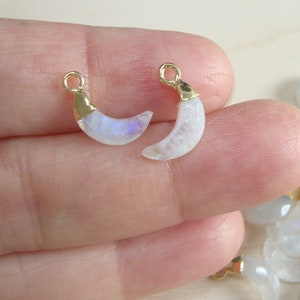 2 pcs, Natural Moonstone Small Tiny Crescent Moon, Gold Tiny Moon Pendant Charm, GS-0081