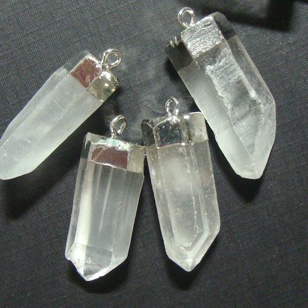 Raw Rock Crystal Point Pendant, Natural Beautiful Crystal Silver Electroplated Pendant, PC-0382