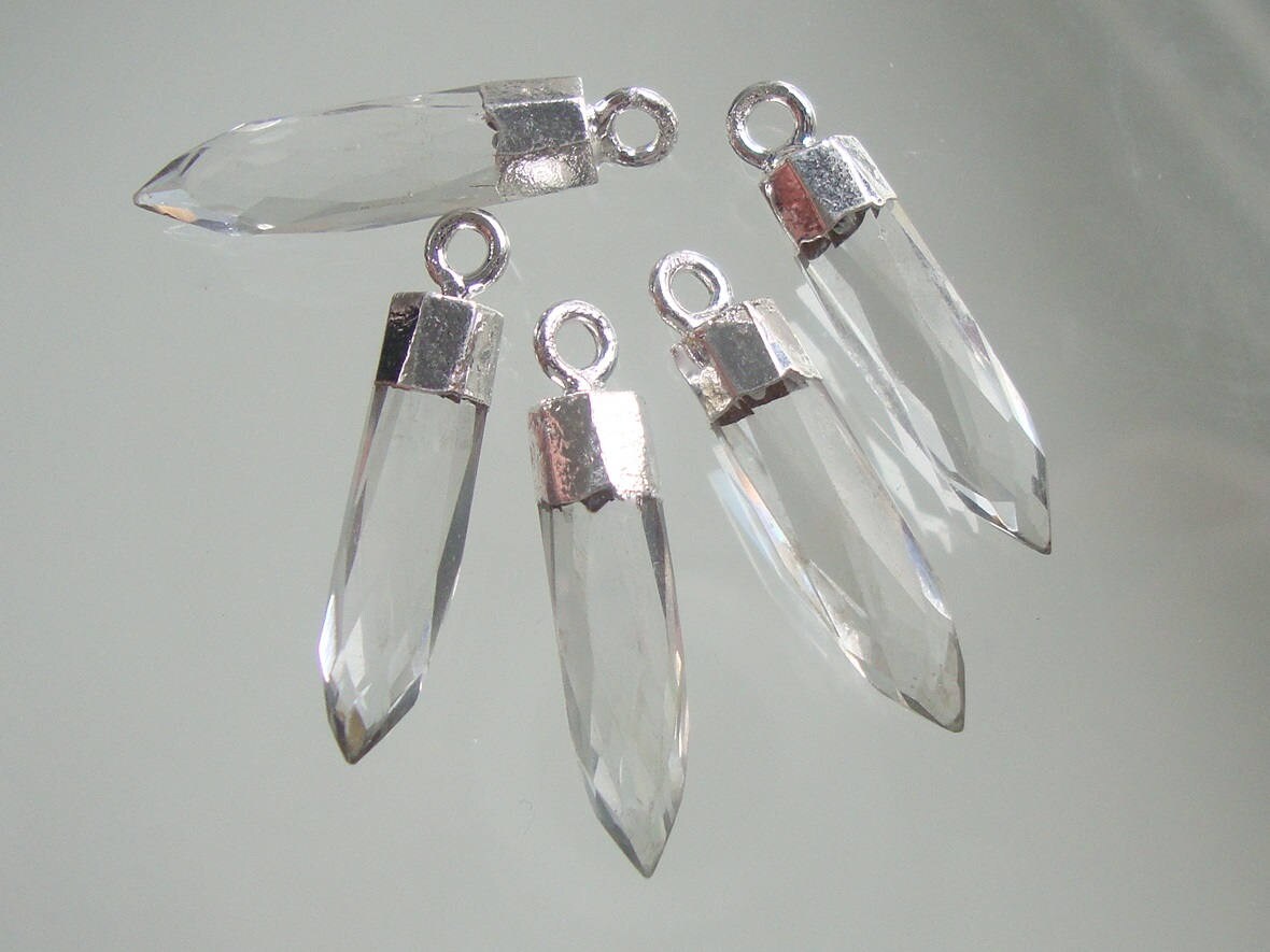 1-10 pcs, 24-25mm, clear crystal spike Pendant, Bullet Point silver dipped pendant charm finding, GS-0218