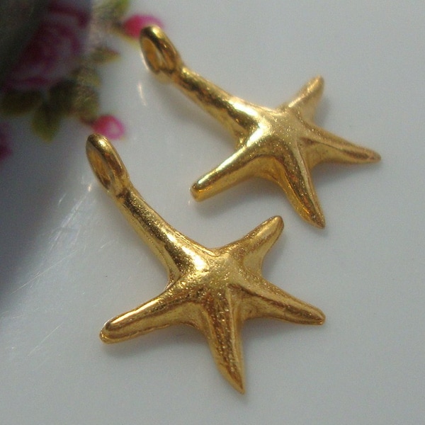 2 pcs, 16x12mm, Gold Vermeilover Sterling Silver Cute Star Charms, Pendants,PC-0109