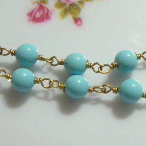 Blue Turquoise Rosary Chain by the foot, Wire Wrapped 4mm BlueTurquoise gemstone Chain