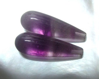 One Pair, 8x25 mm, Purple Fluorite Half Drilled Top Drilled Elongated Teardrops Briolette, Romantic Purple