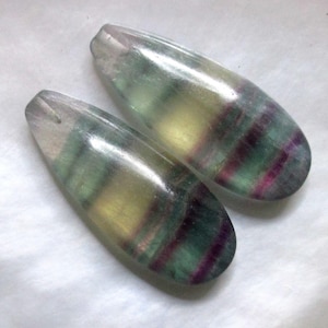 A pair, 25x10mm, Natural Rainbow Fluorite Crystal Pendant Half Drilled Smooth Pear Briolette,  GS-0706