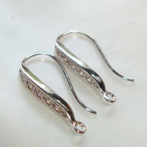 3 pairs, 17x10mm, 925 Sterling Silver French Ear wire with CZ, Rhodium plated, Earring Findings, EW-0033 image 3