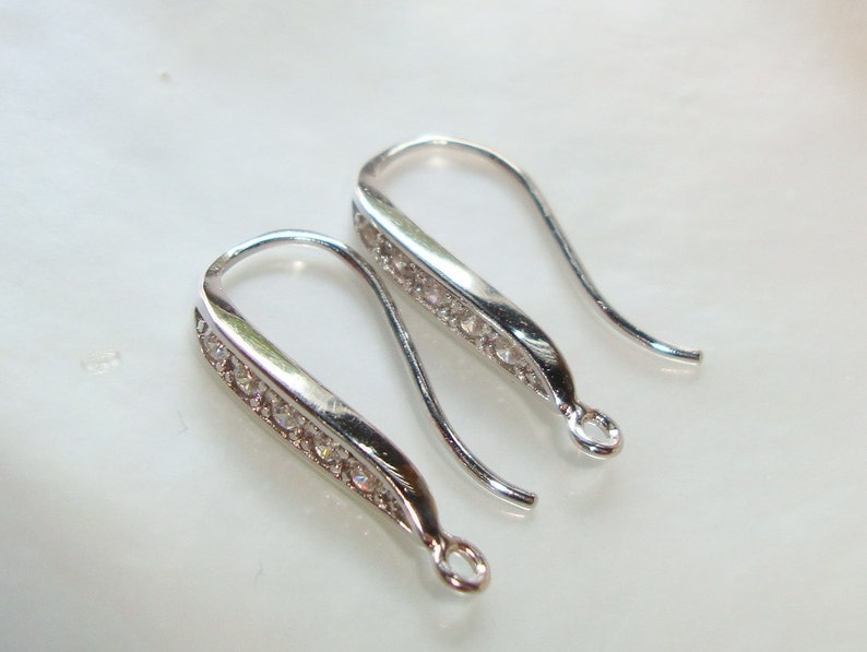 3 pairs, 17x10mm, 925 Sterling Silver French Ear wire with CZ, Rhodium plated, Earring Findings, EW-0033 image 3