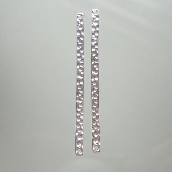 2 - 20 pcs, 40x2mmmm, 20.5 gauge, 925 Sterling Silver Hammered long skinny Bar Pendant connector, Earrings Finding, stamping Bar, CC-0052