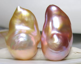 AAAAA Metallic Mauve Pink Freshwater Pearl, Outrageous Flameball Fireball Pearl, Nucleated Bead Baroque Pearls, Top Drilled, P-0350-15