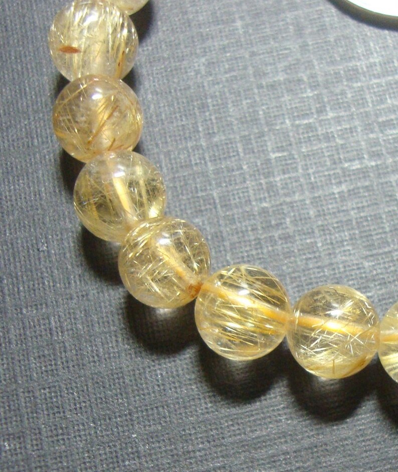 7-7.5mm Genuine Golden Rutilated Quartz Smooth Round beads 05 7.0 Strand