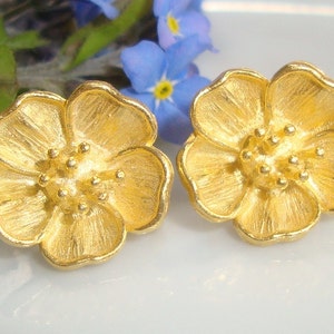 1 par, pendientes con forma de flor de oro vermeil absolutamente hermosos, oro de 24 quilates sobre plata esterlina, idénticos a los de Nomeolvides, EP-0007