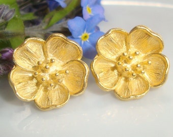 1 pair, Absolutely Beautiful Gold Vermeil Flower Ear Post, Rich 24K Gold on Sterling Silver, Look Just like Forget Me Not - EP-0007