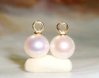 One pair, 4.5-5mm, AAA pearls, Fresh Water Pearl Tiny Round Pearl Dangles Charms, Sterling Silver Cup and Peg,  June birthday