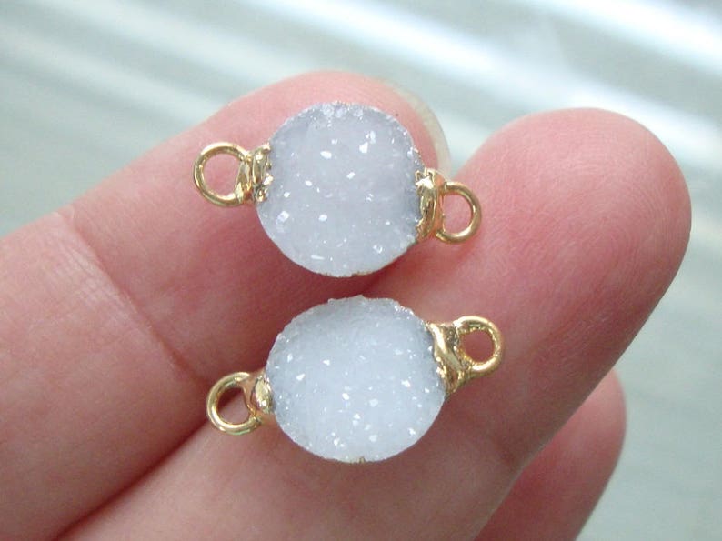 Druzy Double Bail Pendant Pair with 24K Gold Electroplated Edges Druzy Connector Pair