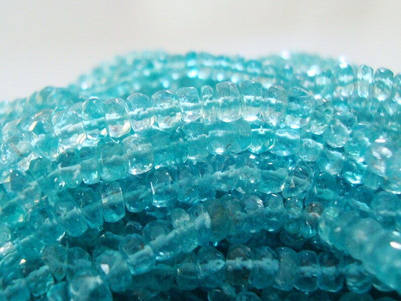Reduced from 29.80 Apatite Rondelles Organic Cut Faceted Rondelle Beads Full Strand 4-4.5 mm Sale Azure Blue Apatite Gemstone